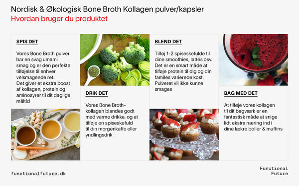 Økologisk Bone Broth Kollagen med Hyaluronsyre, Nordisk og Græsfodret, (Pulver og Kapsler)